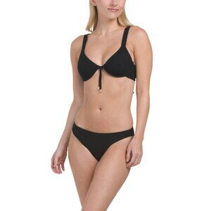 ESCAPE TO PARADISE Black Ribbed Underwire Two-piece Bikini Swim Set